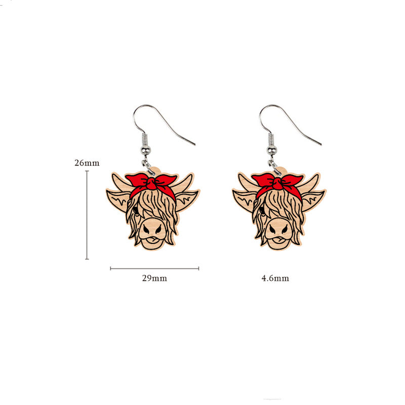 Wholesale Bow Yak Highland Wooden Earrings